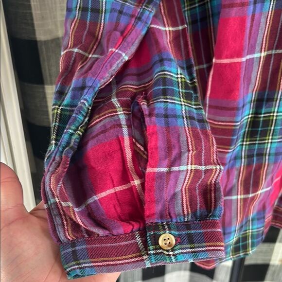 Chaps Red and Blue Plaid Casual Button Down Shirt E - Picture 5 of 7